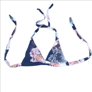 Navy Blue Floral Bikini Top Size Medium